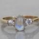 Sale moonstone engagement ring with CZ accents in 9ct gold - vintage 1990s