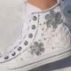 Romantic wedding converse, High top  wedding trainers with  crystals, lace & pearls. Wedding trainers,  wedding tennis shoes