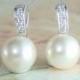 Pearl earrings,8mm pearl earrings,Pearl stud earrings,cream pearl earrings,pearl and cz earring,Creamrose pearl earrings,Small pearl earring