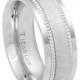 8mm White Titanium Ring Satin Finish Center with Milgrain Step Edge Men Women Wedding Anniversary Band White Titanium Ring Size 6-13