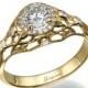 Unique Engagement Ring, 14k Yellow Gold Ring, Engagement Band, Wedding Ring, Diamond Ring, filigree ring, Antique Ring, Vintage Ring