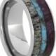 Titanium Wedding Band With Crushed Turquoise, Purple Box Elder Burl And Antler Ring, Personalized Jewelry