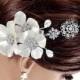Ribbon bridal headband, rhinestone headband, hydrangea headband, crystal wedding headband, ribbon headband, statement headband- style 3115
