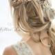 Gold Boho Flower Crown Wedding Headpiece, Bridal Hair Vine, Hair Wreath, Wedding Pearl Hair Vine, Boho Headpiece - 'VIOLETTA LONG'