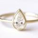 Solitaire Pear Diamond Engagement Ring - 0.5 Carat Pear Diamond - 18k Gold