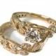 Leaves Engagement Set yellow Gold 14k, Wedding set, Antique Ring, Vintage Ring, Leaf Ring, Wedding Ring Set, Wedding Band Set, Ring Set