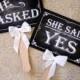 He asked, She said yes Engagement Paddles - chalkboard style - great engagement or save the date photo props - Rustic Rose Design