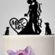 personalized wedding cake topper, couple silhouette wedding cake topper with two dog and heart decor funny cake topper, acrylic topper