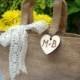 Burlap and Lace Bag Flower Girl Basket Rustic Wedding Decor Personalized Wood Heart Charm
