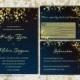 Gold Sparkles Navy Wedding Invitation Set,  DIY Digital Invitation Suite, Printable Wedding Invitation Set, Editable Text, Word doc, S007-2