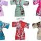 K- Flower Girl/Junior Bridesmaid ROBES for Girls, Ready to Ship, Satin Floral/Peacock Robe,  Kimono Wrap Style Robe,
