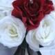 Wedding Bouquet Bridal Decoration Silk flowers IVORY APPLE RED Black  17 pcs package set Free shipping "Roses and Dreams"
