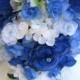Wedding bouquet Bridal Silk flowers Cascade ROYAL BLUE WHITE Periwinkle 17 pc package Free shipping Centerpieces RosesandDreams