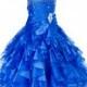 Elegant Stunning Rhinestone royal blue Organza Pleated Ruffled Flower girl dress wedding communion toddler size 4 6 8 10 12 14 16 