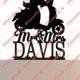 Custom Wedding Cake Topper Monogram Mr&Mrs Vespa Silhouette Personalized With Your Last Name, choice of color, and a FREE base for display