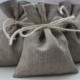 Set of 10 - Wedding Favor Bags. Grey Linen Favor Bags