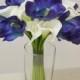 Blue Real Touch Bouquet - White Calla Lilies, Blue Cymbidium Orchids, Destination Wedding Bouquet, Tropical Wedding Bouquet, Blue Bouquet