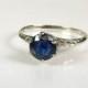 14K White Gold 1.25 ct Blue Sapphire Ring,Dream Ring Engagement  Gift For Wife , Blue Brooch Bouquet Wedding Ring