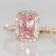 reserved down payment -Rose gold ring engagement ring. Peach sapphire 1.63ct cushion sapphire diamond ring.