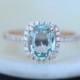 Rose Gold Engagement Ring Aqua green Sapphire Ring 1.55ct cushion 14k rose gold diamond ring. Engagement rings by Eidelprecious.