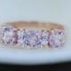 Lavender Peach sapphire anniversary ring  3 stone ring 14k rose gold diamond ring by Eidelprecious.