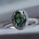 Forest Green Sapphire Diamond Ring 14k white gold