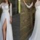 Exquisite Beach Wedding Dresses 2016 Sheer Sexy Front Split Bohemian White Lace Chiffon 3/4 Long Sleeves Sweep Train Bridal Ball Gowns Online with $98.2/Piece on Hjklp88's Store 
