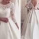 Vintage Lace Winter Fall Wedding Dresses 3 4 Long Sleeve Sheer Illusion Cheap Satin Covered Button Plus Size Bridal Ball Gowns With Belts Online with $108.25/Piece on Hjklp88's Store 