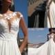 Sexy Side Split Wedding Dresses Jewel Neck Cap Sleeve 2016 Lace Applique Ball Gowns Sweep Train Milla Nova Cheap Chiffon Bridal Dress Online with $106.71/Piece on Hjklp88's Store 
