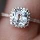 White sapphire engagement ring 14k rose gold diamond ring 1.73ct radiant cut cushion sapphire