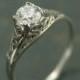 14K White Gold Vintage Style Filigree Engagement Ring--Cinderella--Moissanite, White Topaz, White Sapphire, or CZ--Antique Style Ring