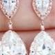 Rose Gold Plated Clear White Swarovski Crystal Tear Drops Bridesmaid Earrings
