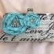 THE FRENCH CLUTCH Bridal Clutch Wedding with handle  Something Blue Je t'aime photo lining  blue