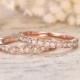 2 Art Deco Antique Diamond Wedding Rings Set,14K Rose Gold,Anniversary Band,Half Eternity Rings,Marquise&Dot Ring,Bezel,Stackable Ring