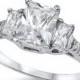 925 Sterling Silver Three Stone Wedding Engagement Anniversary Ring 6.00 Carat Radiant Cut Round Russian Ice Diamond CZ Accent Rectangular