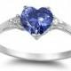 1.00 Carat Heart Shape Tanzanite CZ Clear Russian Iced Out Diamond CZ 925 Sterling Silver Wedding Engagement Anniversary Promise Ring