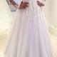 H1626 Elegant v shaped open back lace a line wedding dress