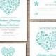 Beach Wedding Invitation printables, Destination wedding, Heart invitation, Customized DIY wedding, coral, turquoise, sea shell