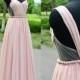 Long Chiffon Bridesmaid Dresses Long Pearl Pink Convertible Dress open back Floor Length Dress