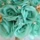 Bridal Bouquets Wedding 17 Piece Package Silk Flowers Bouquet POOL ROBIN’S Egg Blue Sea foam TAN Rustic Lace Burlap "Lily of Angeles TIBE01
