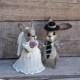 Felt wedding cake topper Woolen wedding Mr & Mrs bunny Wedding  animal Rabbit couple in love Bride and Groom Rustic wedding decoration bunny