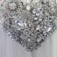 Heart shaped BROOCH BOUQUET. Cascading glamour broach bouquet by MemoryWedding. Silver jeweled