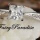 Classy 0.5 Ct Princess Cut (5 mm) Lab Made Diamond Solitaire Engagement Promise Ring in Pave Band, Free Gift Box ( Fairy Paradise )