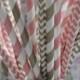 100 Gold and Blush Pink Party Straws in Stripes and Chevron - Wedding Straws with Printable DIY Flag Template - 50 ea. design