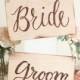 Rustic Wood Bride & Groom Chair Signs Calligraphy Country Barn Wedding (Item Number MMHDSR10048)