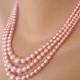 Pink Pearls, Pink Pearl Necklace, Art Deco, Great Gatsby, 3 Strand, Bridal Pearls, Wedding Jewelry, Shell Pink, Downton Abbey, Rhinestone