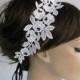 Lace Applique Bridal Ribbon Headband / Weddings Ribbon Sash Belt. Handmade