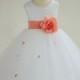Ivory Coral Rosebud Flower girl dress sash pageant wedding bridal recital tulle bridesmaid toddler sizes 12-18m 2 4 6 8 10 12 
