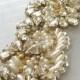 Gold Swarovski Crystal Trim with Pearls, Gold Beaded Sawrovski Rhinestone Bridal Applique for Wedding Gown or Sash, 24"