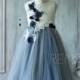 2016 Steel blue Junior Bridesmaid Dress, White High neck Flower Flower Girl Dress, Rosette dress, Puffy dress (SK178)